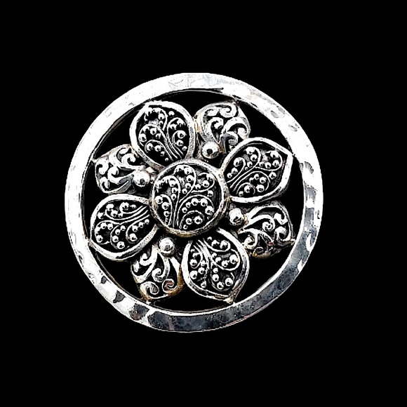 LOIS HILL Sterling Silver Hammered Cigar Band Flower Statement Ring Sz 9 - Picture 16 of 16